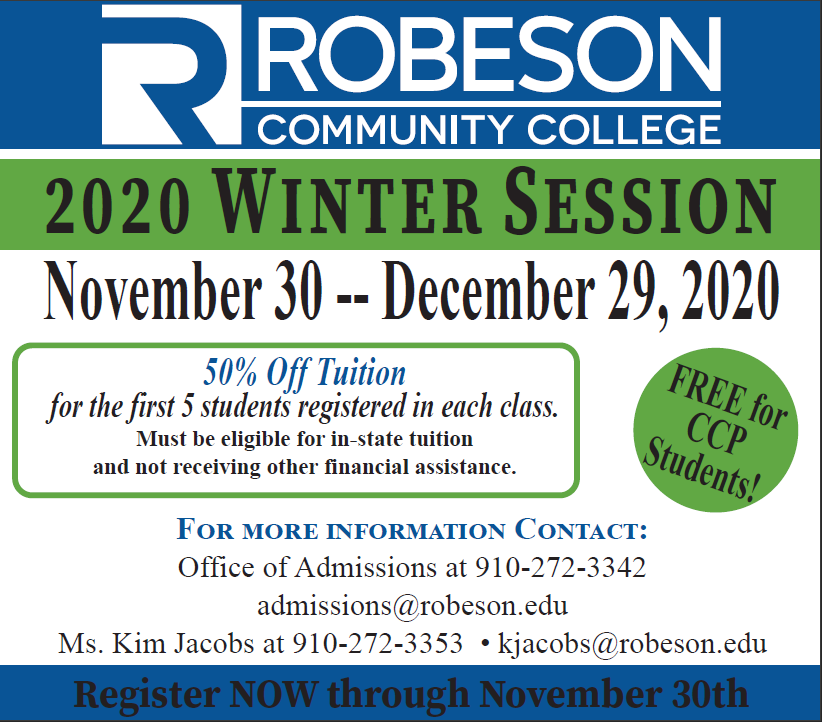Winter Session Begins November 30 Robeson Community College Robeson