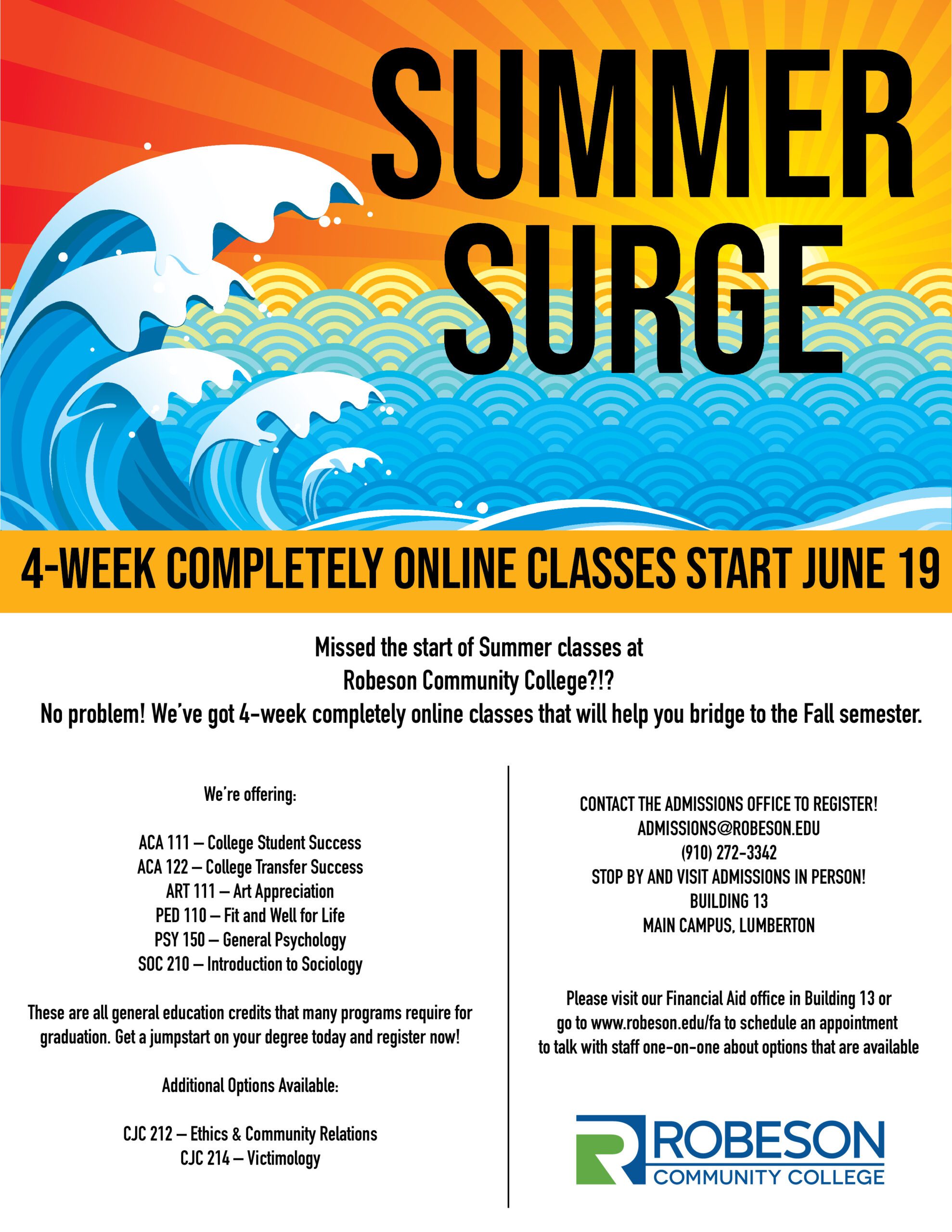 RCC Summer Surge classes start June 19 Robeson Community College